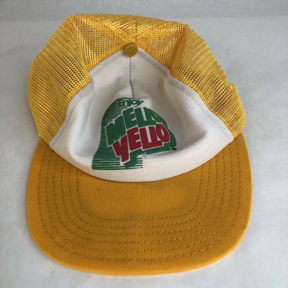 Vintage Enjoy Mello Yello Hat SnapBack Mesh Yellow White Mellow Coca Cola - Picture 5 of 12